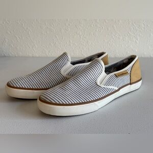 Tommy Bahama Canvas Slip On Sneakers Shoes Navy Blue Stripes Women’s Size 10